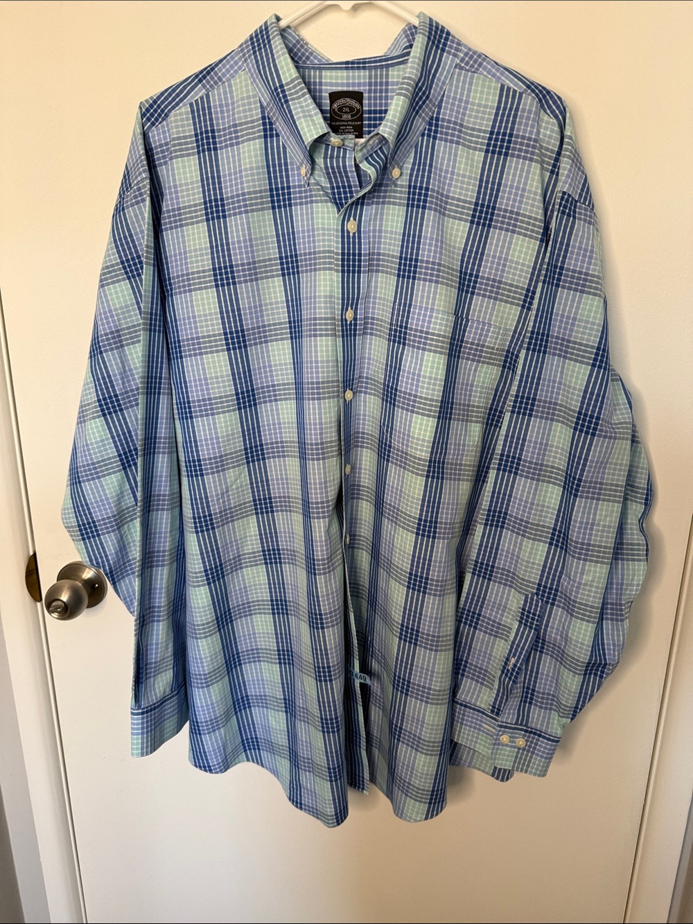 Brooks Brothers Blue and Light Green Plaid Button-Down Shirt